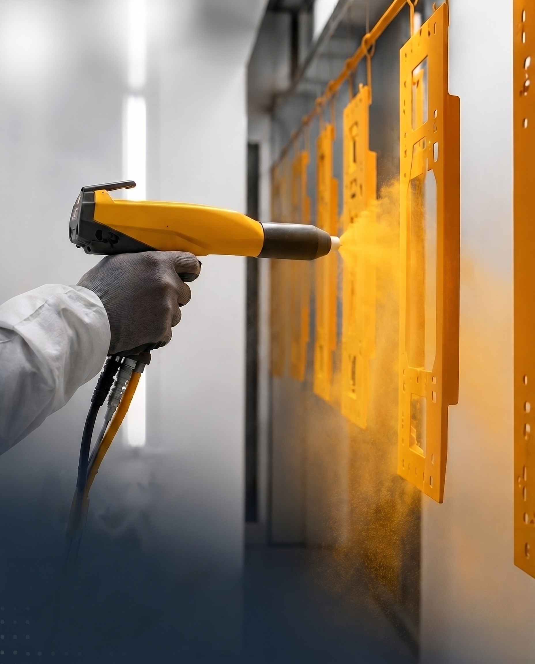 Imagem: Linha de aplicação de pintura em pó eletrostática